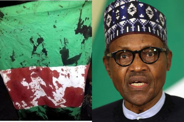 Bloody Nigerian flag and Buhari used to illustrate Lekki Massacre story