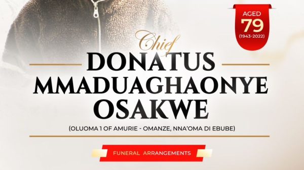 Burial Plans Announcement of Chief Donatus Osakwe