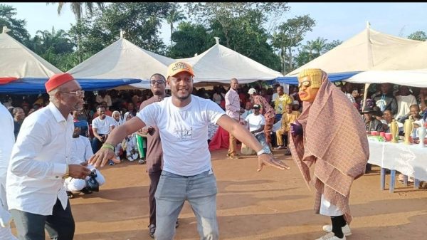 Hon. Modestus Abiazie dancing at the Ogho Festival