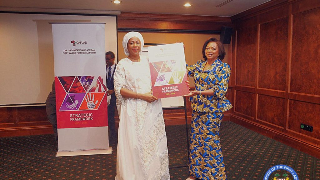 Her Excellency Dr Fatima Maada Bio (in white)
