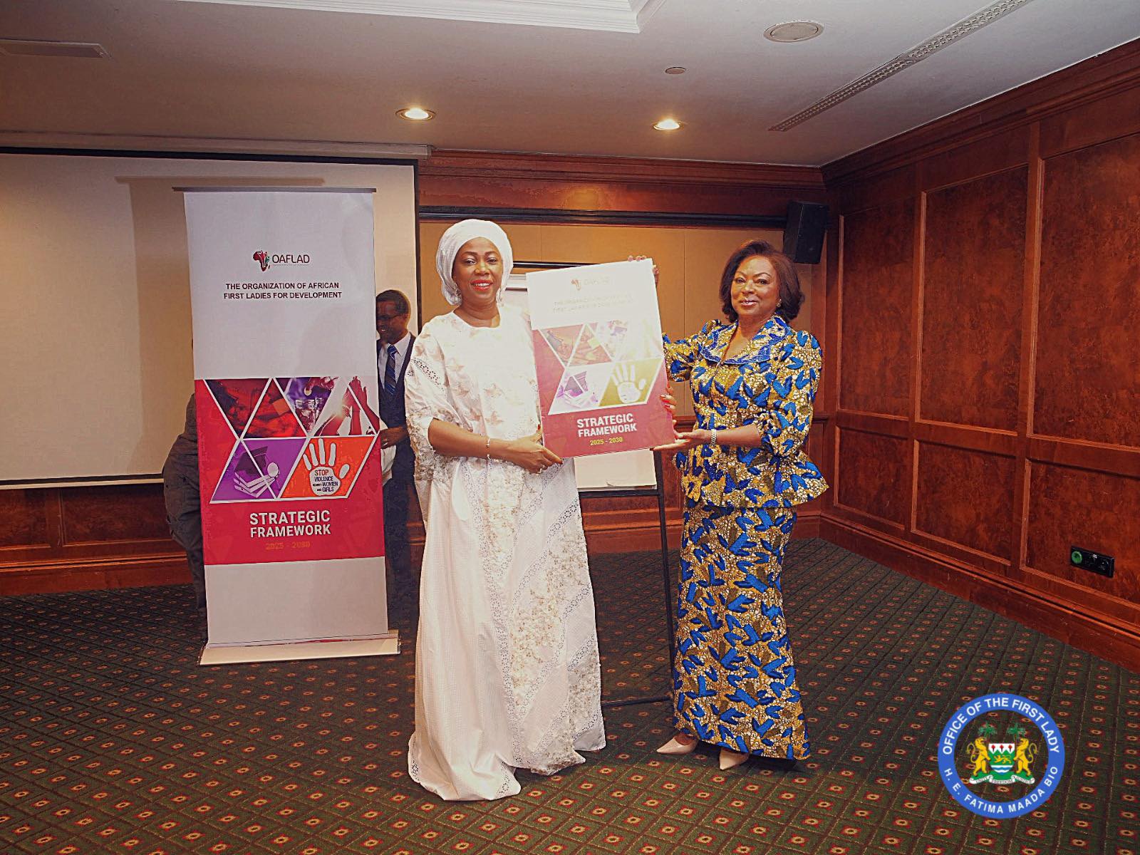 Her Excellency Dr Fatima Maada Bio (in white)